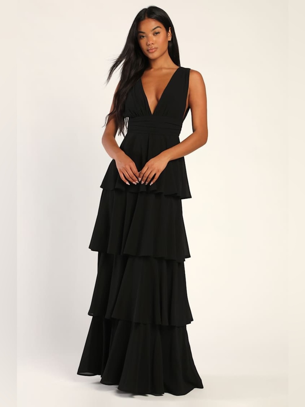 Lulu's Black Tiered Chiffon Maxi Dress - Size S